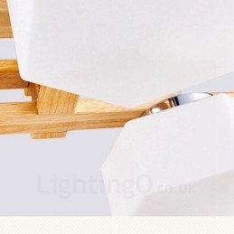 4-flammige Pendelleuchte aus Holz, modern und im nordischen Stil, mit Glasschirm