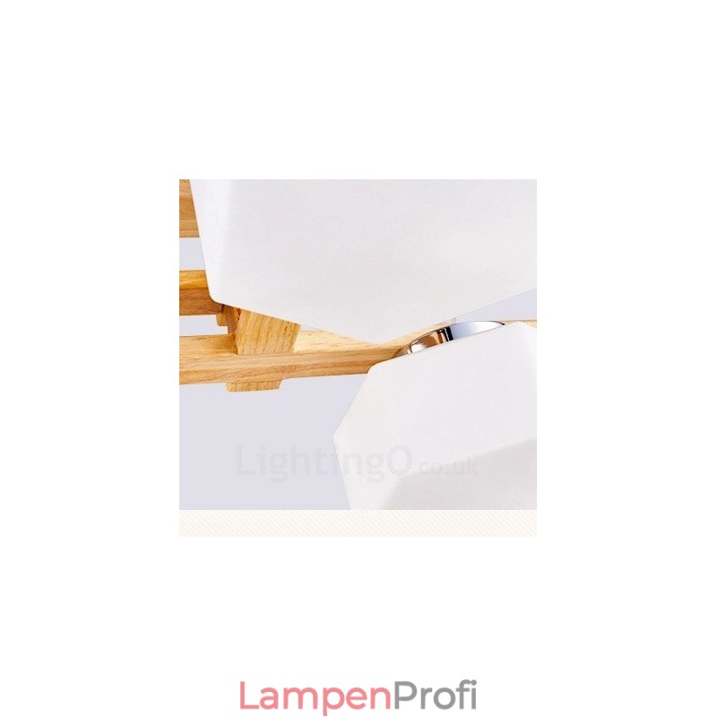 4-flammige Pendelleuchte aus Holz, modern und im nordischen Stil, mit Glasschirm