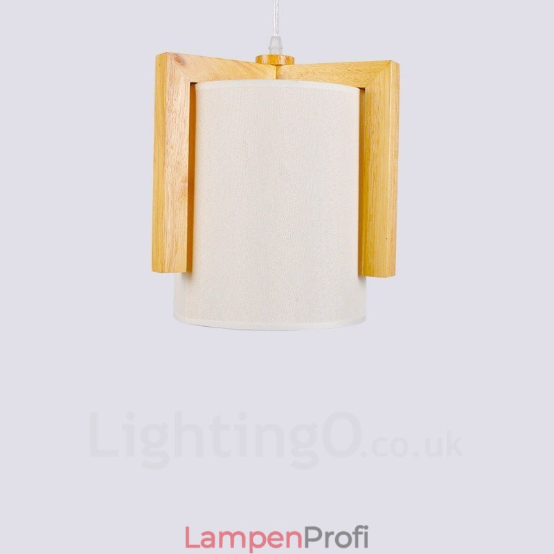 1 Licht Holz Moderne zeitgenössische Pendelleuchte im nordischen Stil mit Stoffschirm