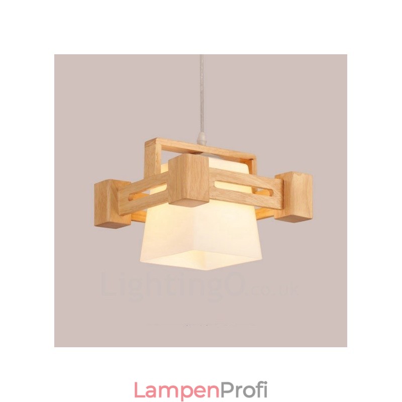 1 Licht Holz Moderne zeitgenössische Pendelleuchte im nordischen Stil mit Stoffschirm
