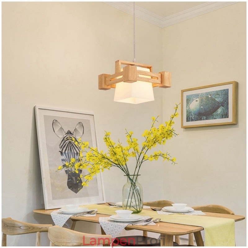 1 Licht Holz Moderne zeitgenössische Pendelleuchte im nordischen Stil mit Stoffschirm