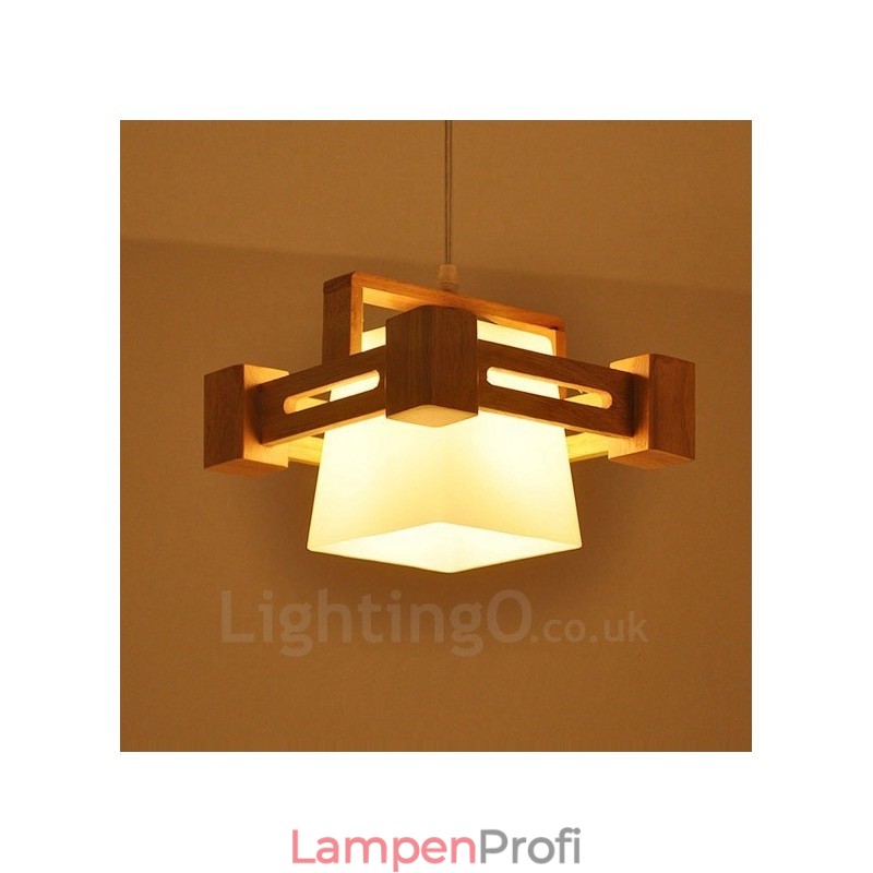 1 Licht Holz Moderne zeitgenössische Pendelleuchte im nordischen Stil mit Stoffschirm