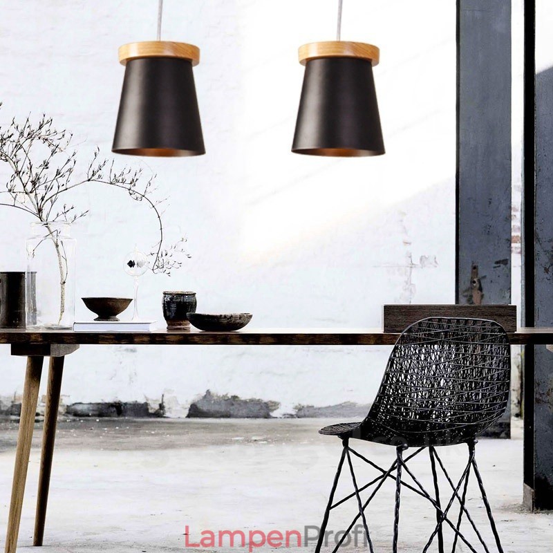 1 Licht Holz Moderne zeitgenössische Pendelleuchte im nordischen Stil mit Eisenschirm