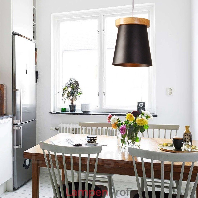 1 Licht Holz Moderne zeitgenössische Pendelleuchte im nordischen Stil mit Eisenschirm