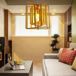 1 Licht Holz Moderne zeitgenössische Pendelleuchte im nordischen Stil mit Holzschirm