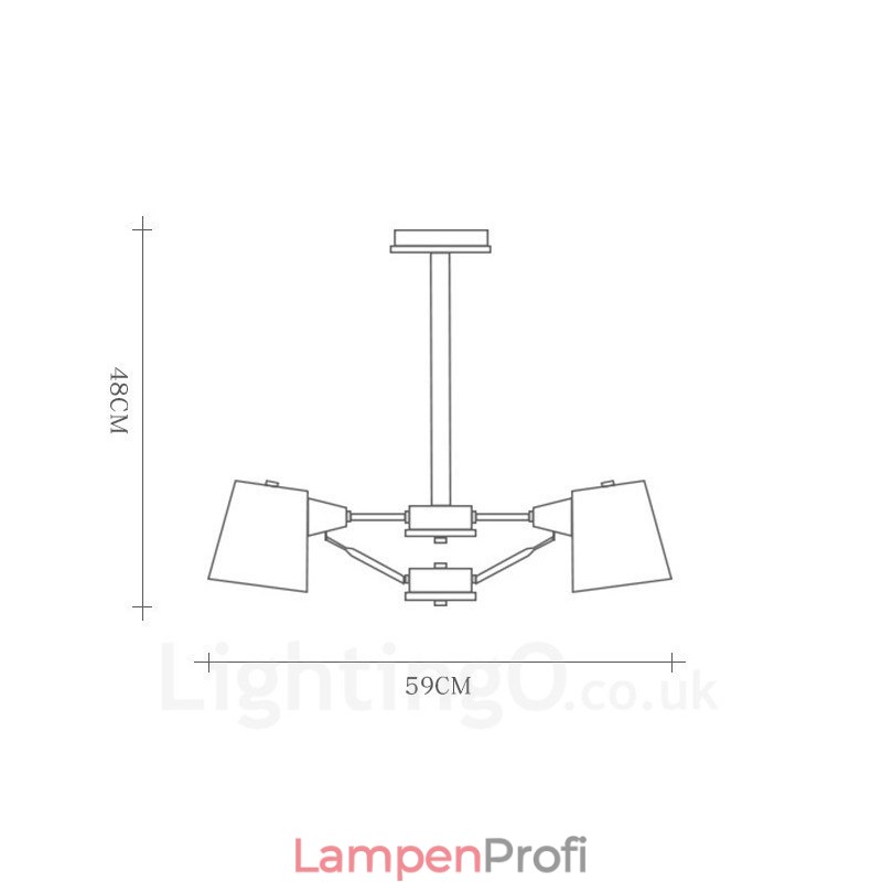 4-flammige Pendelleuchte aus Holz im modernen, zeitgenössischen nordischen Stil mit Eisenschirm