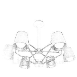 6-flammige Pendelleuchte aus Holz im modernen, zeitgenössischen nordischen Stil mit Eisenschirm