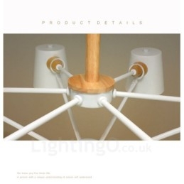 6-flammige Pendelleuchte aus Holz im modernen, zeitgenössischen nordischen Stil mit Eisenschirm