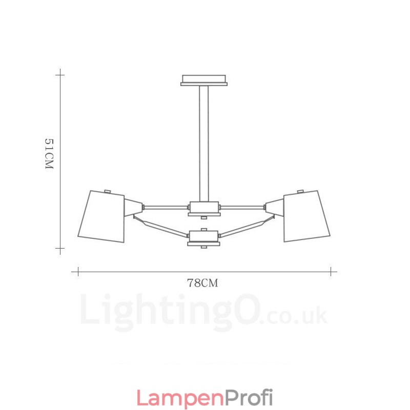 6-flammige Pendelleuchte aus Holz im modernen, zeitgenössischen nordischen Stil mit Eisenschirm