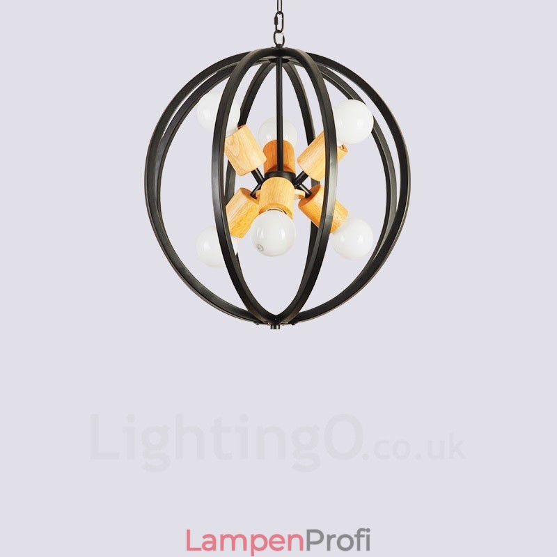 6-flammige Pendelleuchte aus Eisen im Retro-Vintage-Stil mit Eisenschirm
