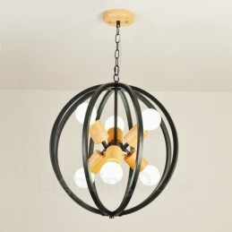 6-flammige Pendelleuchte aus Eisen im Retro-Vintage-Stil mit Eisenschirm