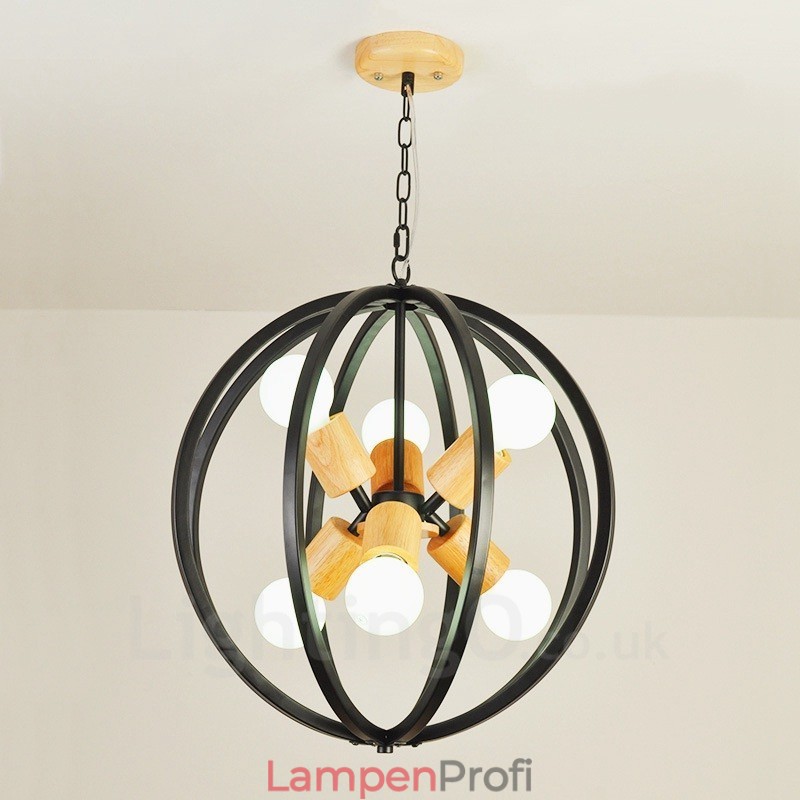 6-flammige Pendelleuchte aus Eisen im Retro-Vintage-Stil mit Eisenschirm