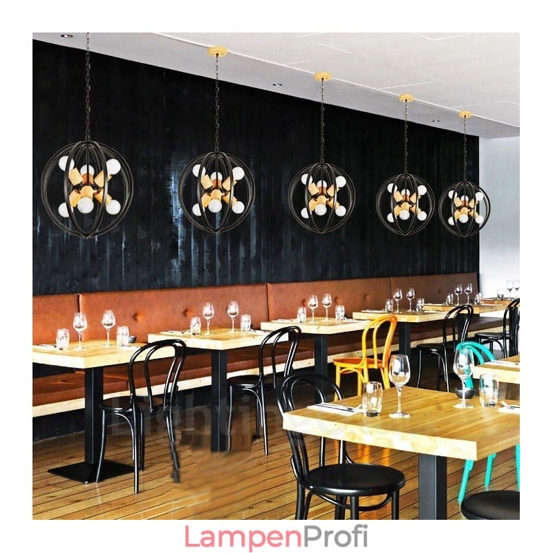 6-flammige Pendelleuchte aus Eisen im Retro-Vintage-Stil mit Eisenschirm