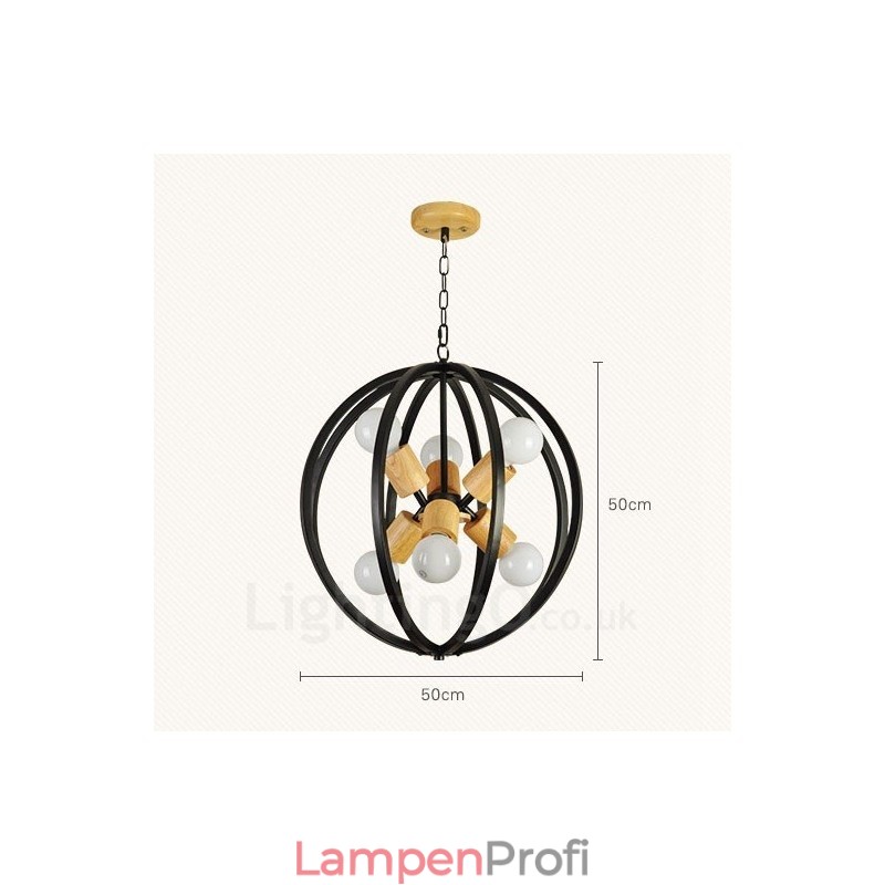 6-flammige Pendelleuchte aus Eisen im Retro-Vintage-Stil mit Eisenschirm