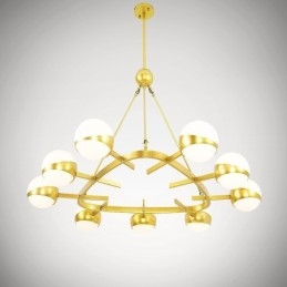9-flammige moderne Deckenleuchten im nordischen Stil, verkupferter Kronleuchter mit goldenem und weißem Kugelglasschirm