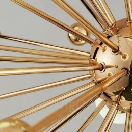 11-flammige moderne Deckenleuchten, Kupfer-Kronleuchter mit weißem Kugelglasschirm