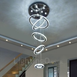 Dimmbare Wi-Fi Smart Drei Lichtquelle Farben 5 Ringe Moderne Kristall Decke Pendelleuchte Indoor Kronleuchter