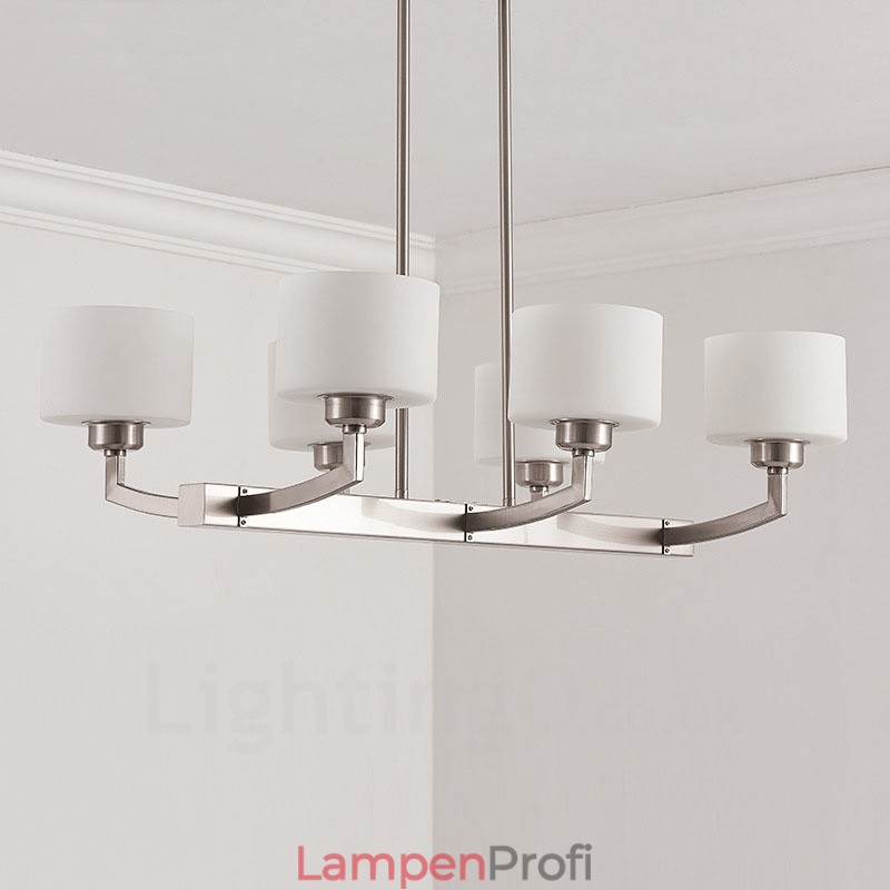 6 Lichter Moderne Chrom Pendelleuchte Indoor Kronleuchter Home Hängende Beleuchtung Lampen Leuchten mit Glasschirmen