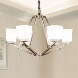 6 Lichter Chrom Pendelleuchte Indoor Modern Kronleuchter Home Hängende Beleuchtung Lampen Leuchten mit Glasschirmen