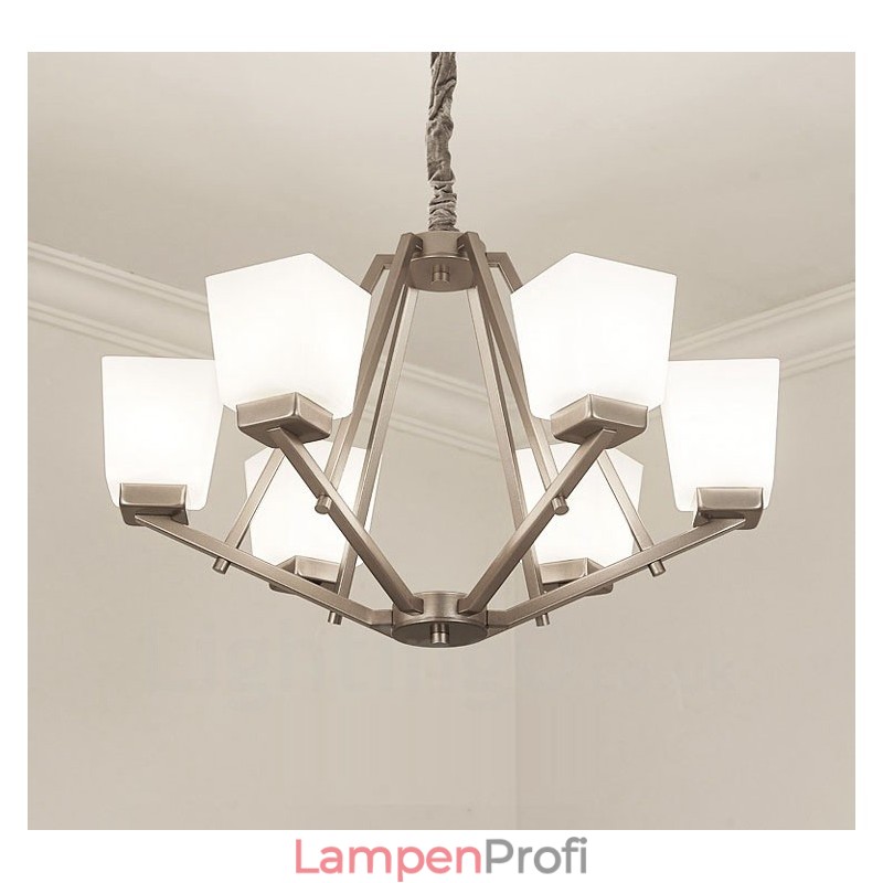 6 Lichter Chrom Pendelleuchte Indoor Modern Kronleuchter Home Hängende Beleuchtung Lampen Leuchten mit Glasschirmen