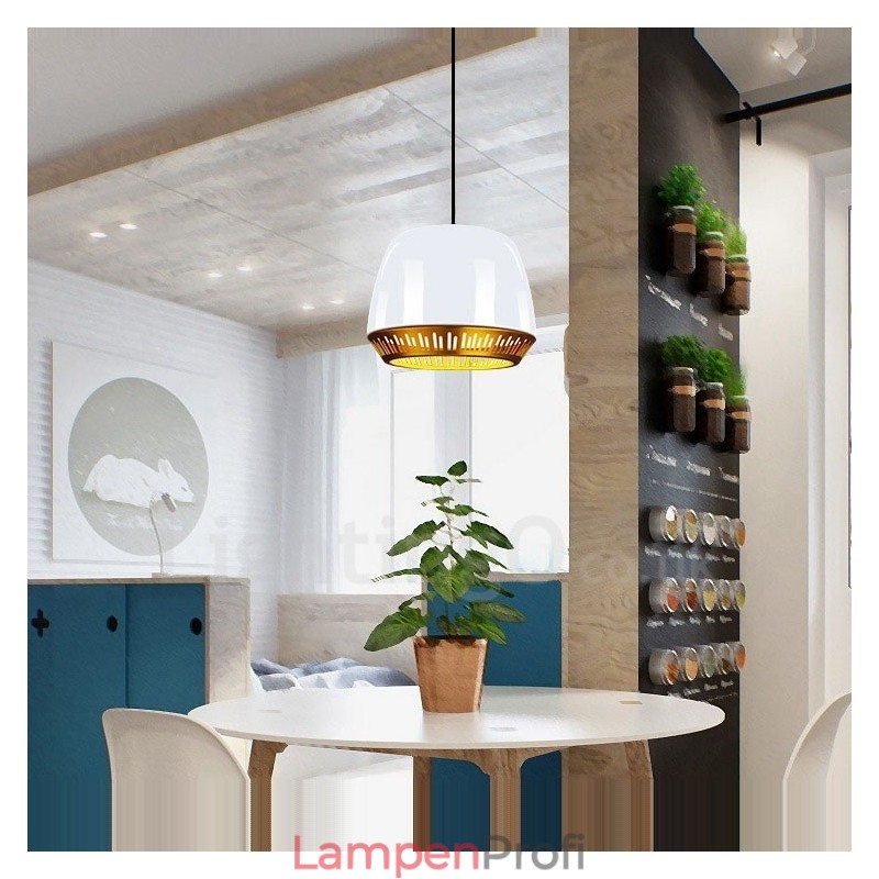 1-flammige, moderne Pendelleuchte mit schwarz-weiß-rot-blauem Lampenschirm
