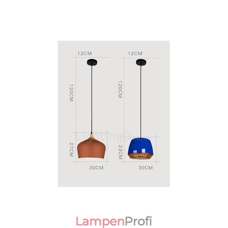 1-flammige, moderne Pendelleuchte mit schwarz-weiß-rot-blauem Lampenschirm