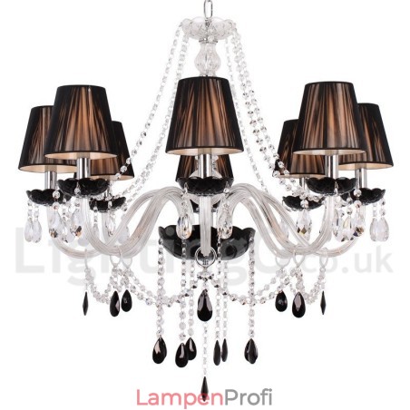 8-flammiger, moderner Kronleuchter im Kerzenstil aus gebürstetem schwarzem K9-Kristall