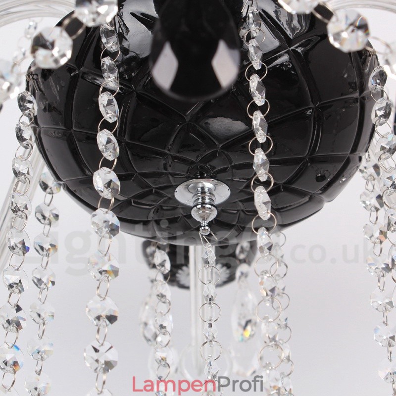 8-flammiger, moderner Kronleuchter im Kerzenstil aus gebürstetem schwarzem K9-Kristall