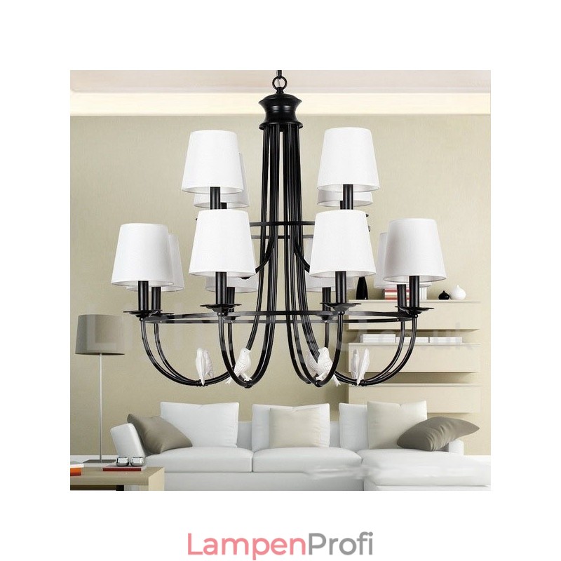 Kronleuchter im Retro-Stil, schwarz, mediterraner Stil, rustikal, modern, Kerzenstil, 12 Lichter