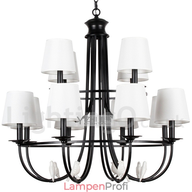 Kronleuchter im Retro-Stil, schwarz, mediterraner Stil, rustikal, modern, Kerzenstil, 12 Lichter