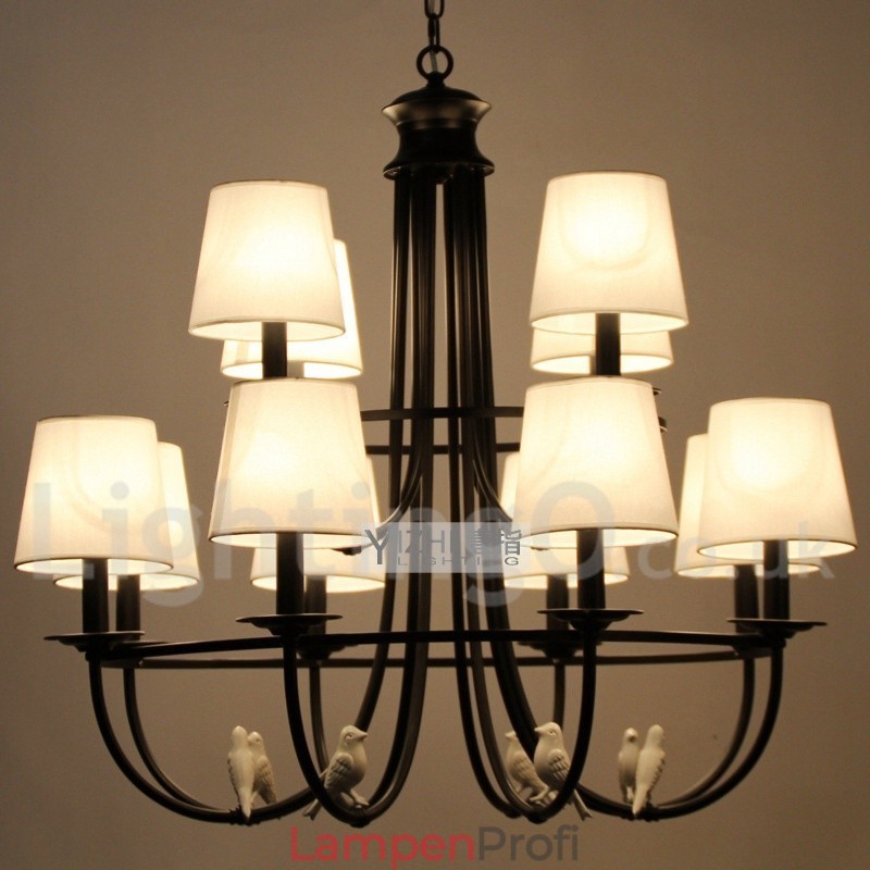 Kronleuchter im Retro-Stil, schwarz, mediterraner Stil, rustikal, modern, Kerzenstil, 12 Lichter