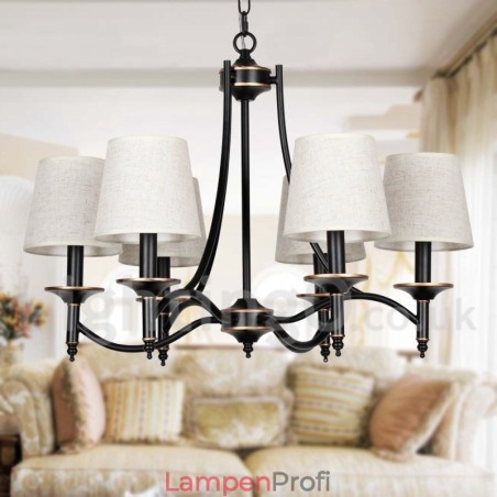 Kronleuchter im modernen, rustikalen Retro-Stil mit 6 Lichtern, schwarz