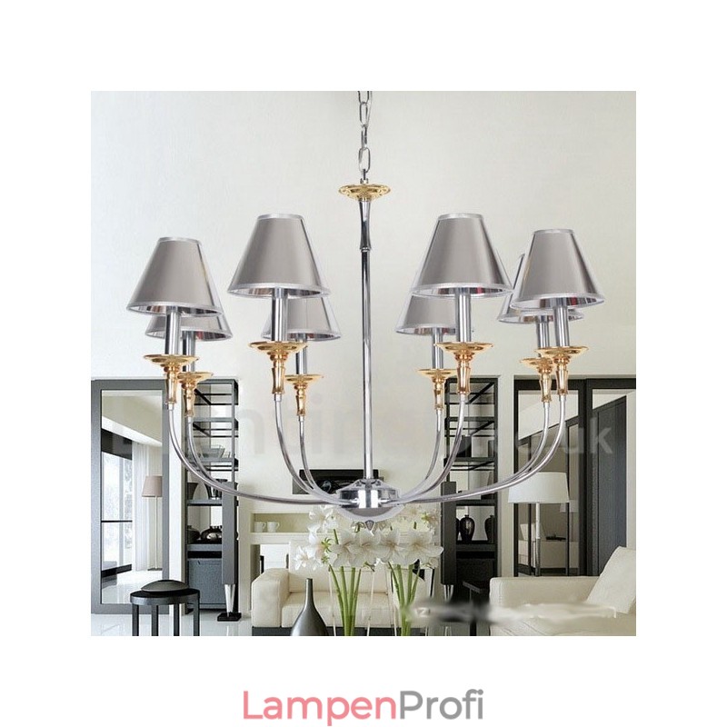 8-flammiger moderner zeitgenössischer Kronleuchter im Kerzenstil aus Chrom