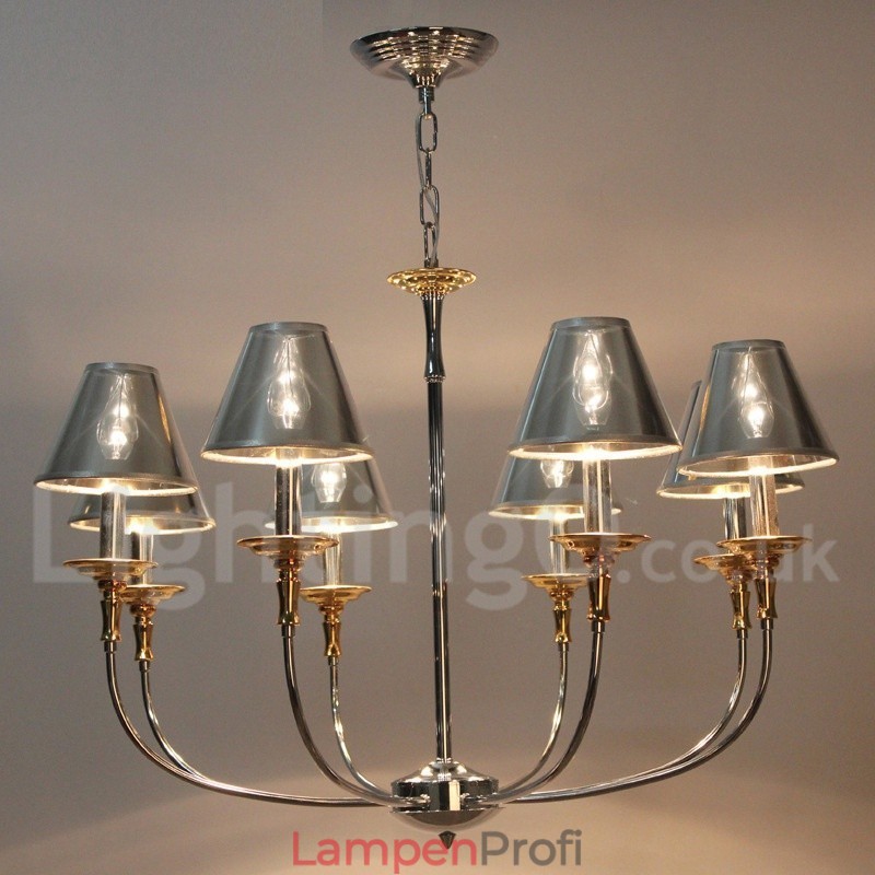 8-flammiger moderner zeitgenössischer Kronleuchter im Kerzenstil aus Chrom