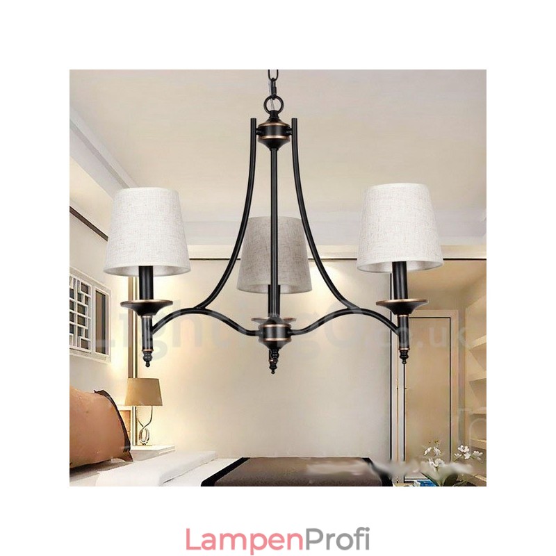 Kronleuchter im modernen, rustikalen Retro-Stil mit 3 Lichtern, schwarz