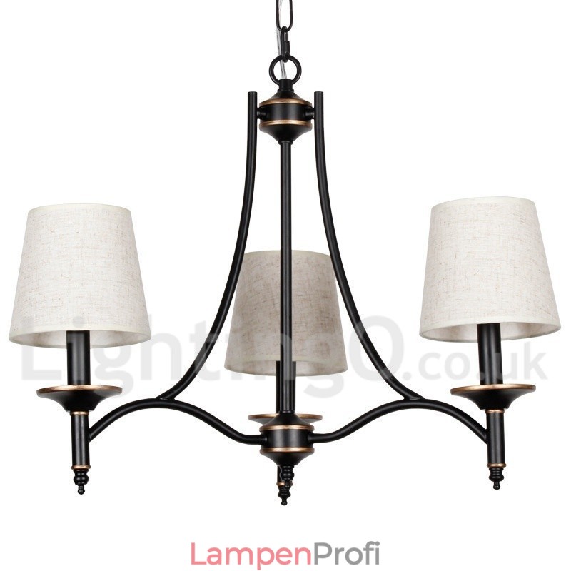 Kronleuchter im modernen, rustikalen Retro-Stil mit 3 Lichtern, schwarz