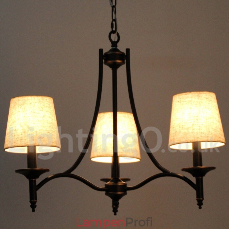 Kronleuchter im modernen, rustikalen Retro-Stil mit 3 Lichtern, schwarz