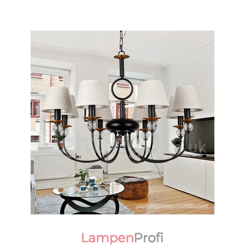 Kronleuchter im rustikalen Retro-Stil, schwarz, mediterraner Stil, moderner Kerzenstil, 8 Lichter