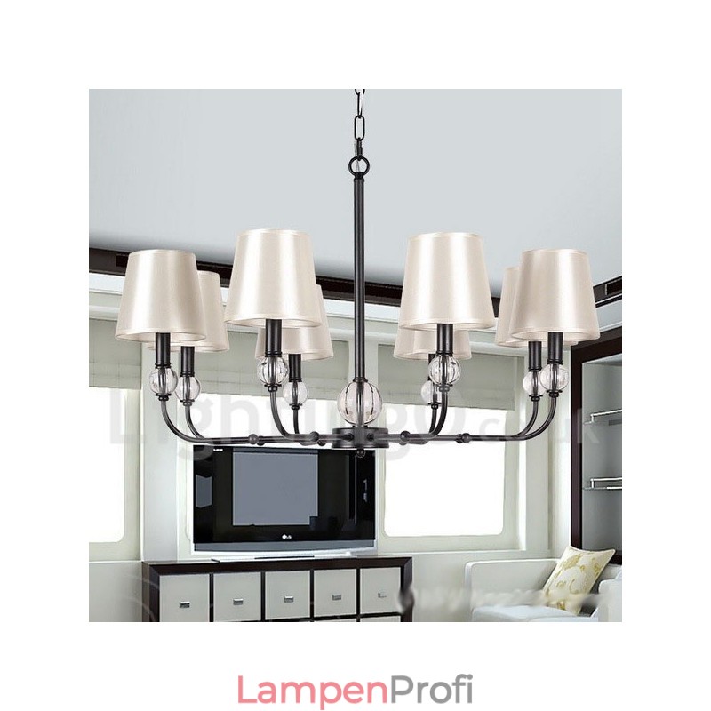 Kronleuchter im modernen, rustikalen Retro-Stil mit 8 Lichtern, Schwarz