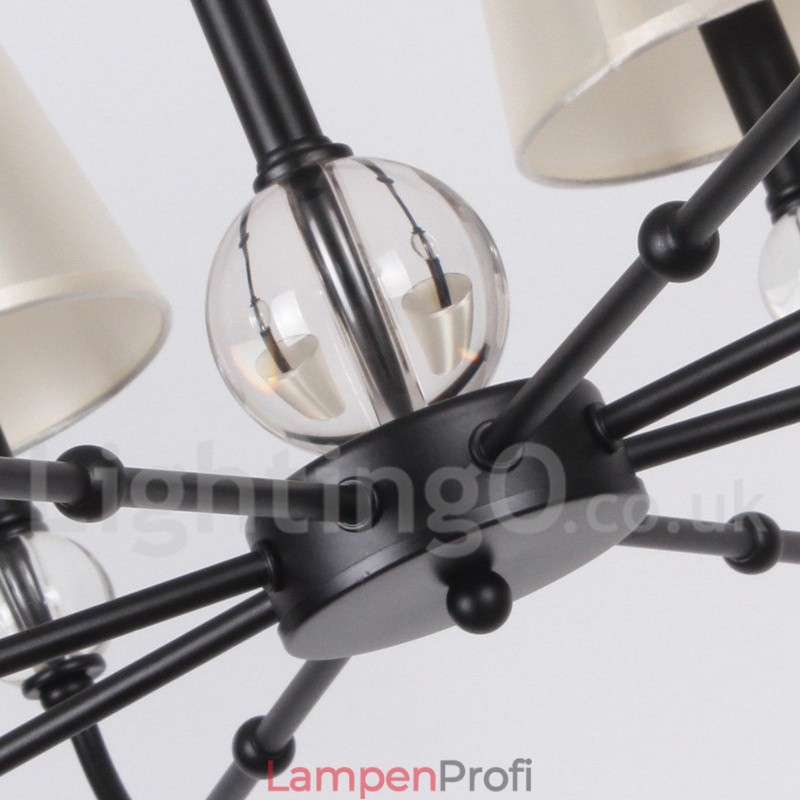 Kronleuchter im modernen, rustikalen Retro-Stil mit 8 Lichtern, Schwarz