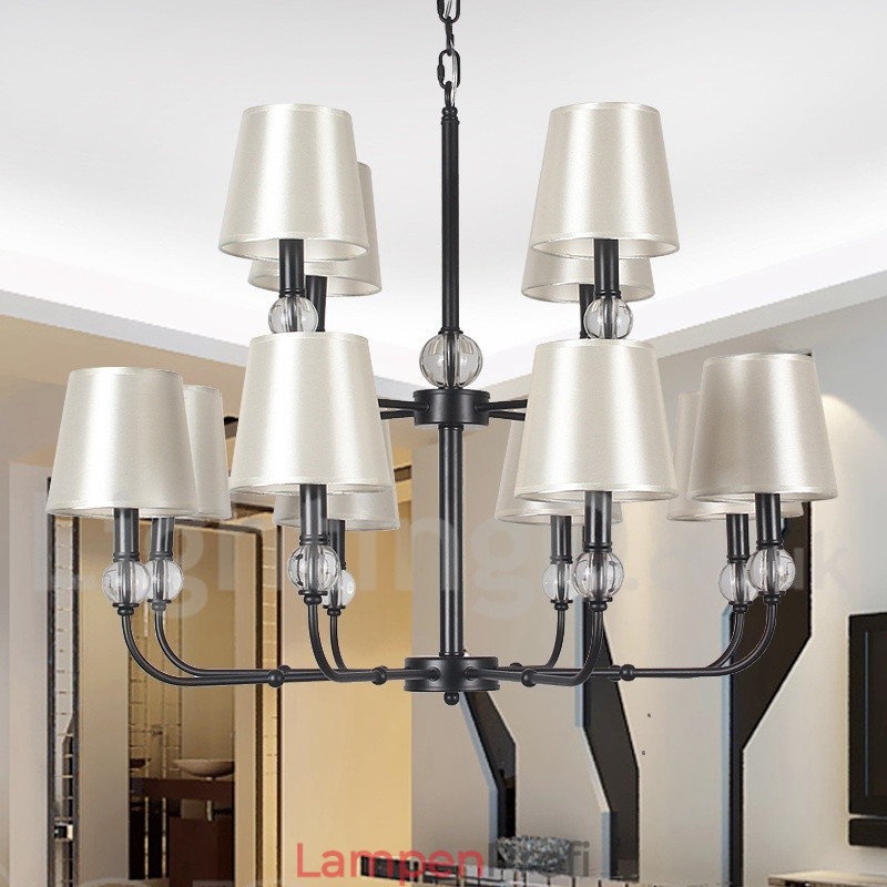 12 Lichter Rustikaler Retro Schwarzer 2-stufiger Großer Kronleuchter Kerzenstil Kronleuchter