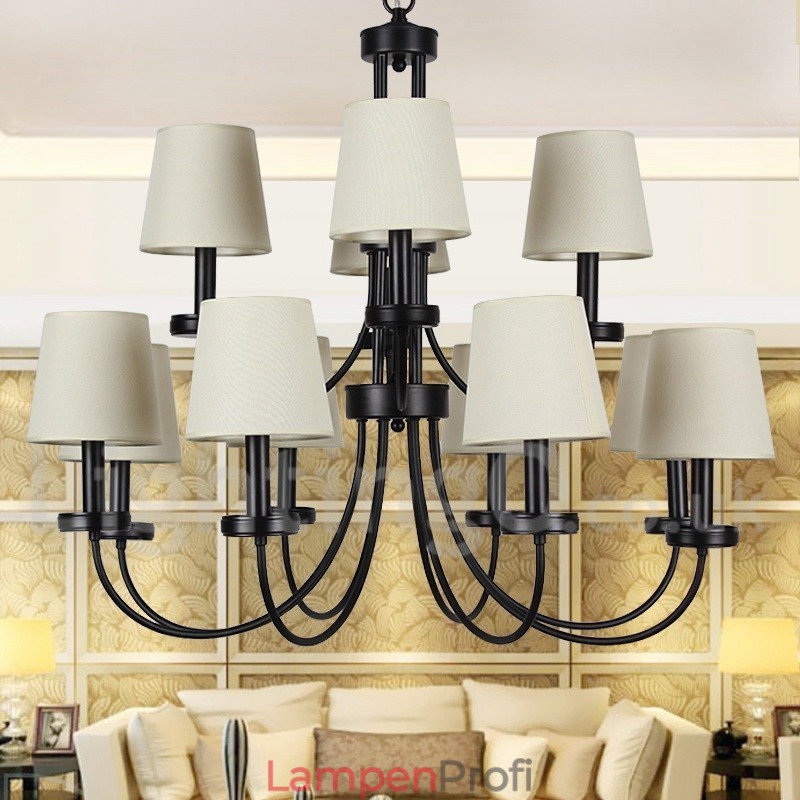 12 Lichter Rustikaler Retro Schwarzer 2-stufiger Großer Kronleuchter Kerzenstil Kronleuchter