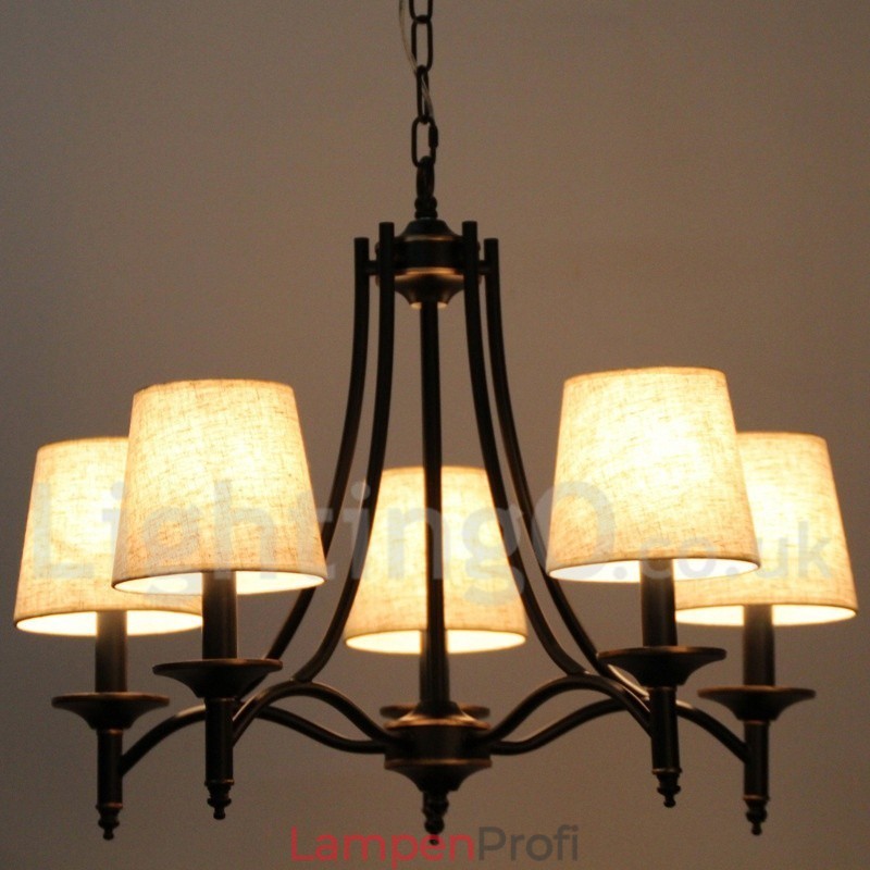 Kronleuchter im modernen, rustikalen Retro-Stil mit 5 Lichtern, schwarz