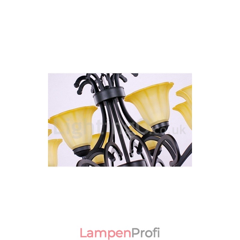 8-flammiger, schwarzer, moderner Kronleuchter im Kerzenstil