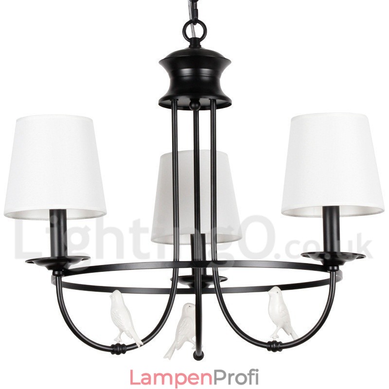 Kronleuchter im Retro-Stil, schwarz, mediterraner Stil, rustikal, modern, Kerzenstil, 3 Lichter