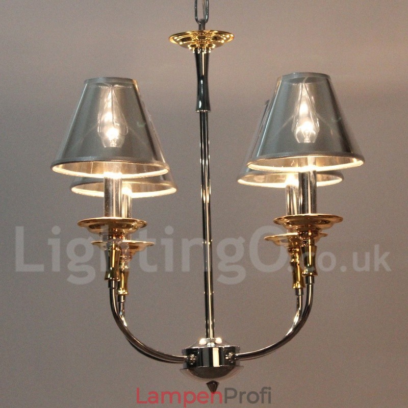 4-flammiger moderner Kronleuchter im zeitgenössischen Chrom-Kerzenstil