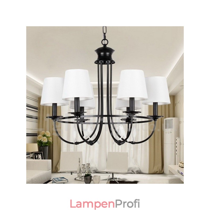 Kronleuchter im Retro-Stil, schwarz, mediterraner Stil, rustikal, modern, Kerzenstil, 6 Lichter