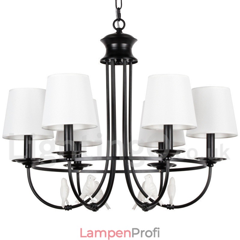 Kronleuchter im Retro-Stil, schwarz, mediterraner Stil, rustikal, modern, Kerzenstil, 6 Lichter