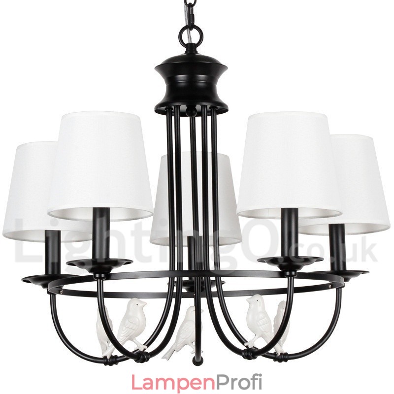 Kronleuchter im Retro-Stil, schwarz, mediterraner Stil, rustikal, modern, Kerzenstil, 5 Lichter