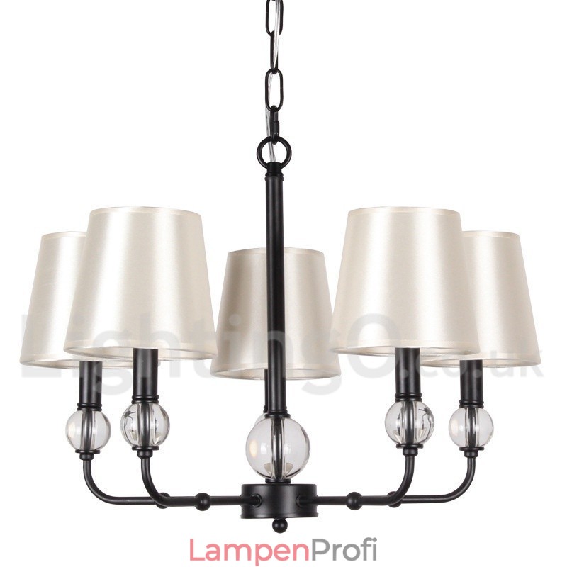 Kronleuchter im modernen, rustikalen Retro-Stil mit 5 Lichtern, schwarz